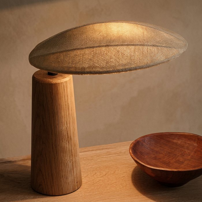 NAGI Wooden Table Lamp with Oval Fabric Shade