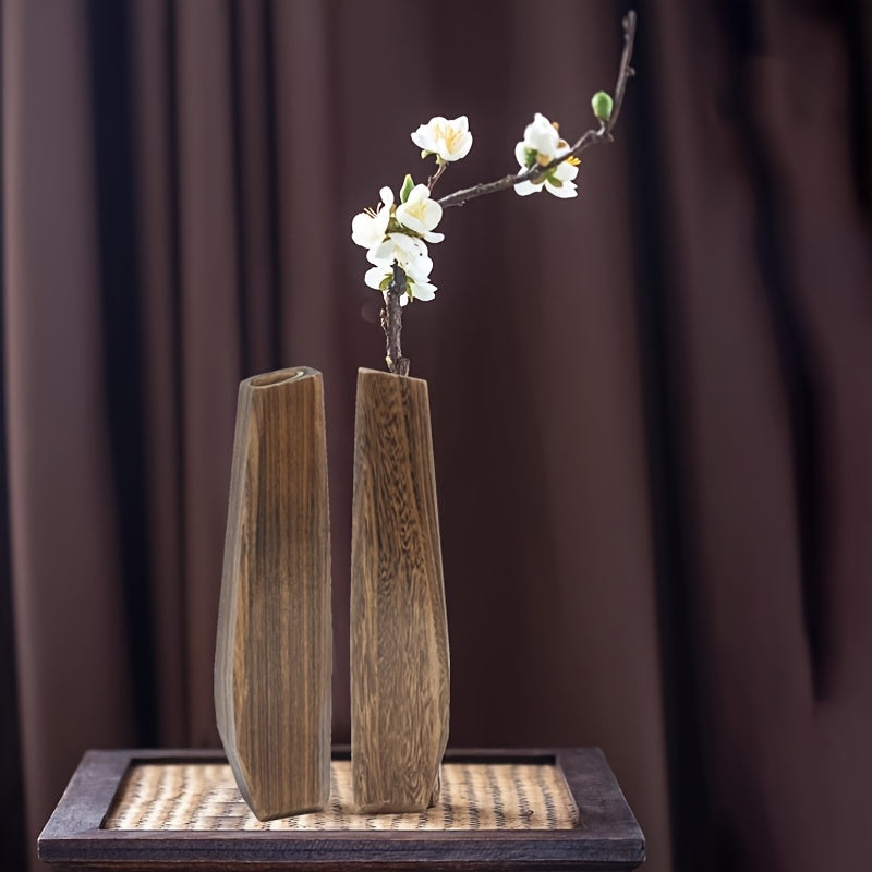 Vaso in Legno Rettangolare 29.5cm Stile Morandi - Design Minimalista Nordico Beige Naturale - Vaso Decorativo da Tavolo per Fiori Secchi e Rami
