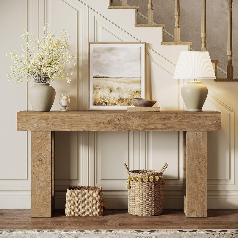 Natural Wood Console 160cm - Contemporary Design Light Oak Entryway Table