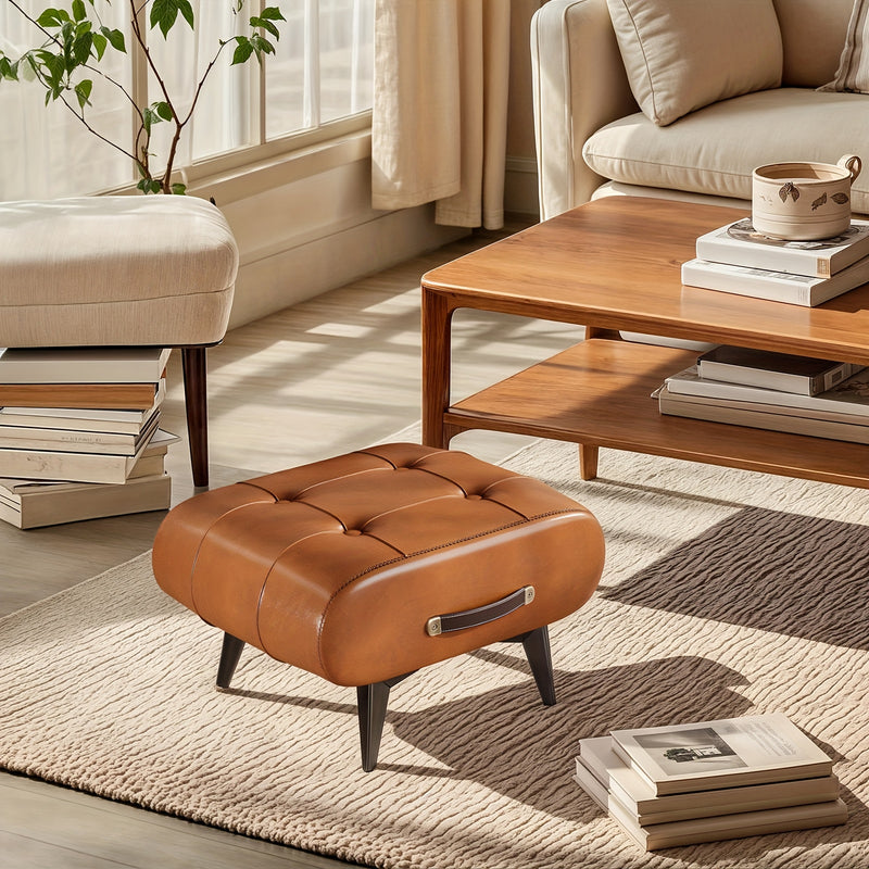 Rectangular Faux Leather Ottoman - Contemporary Design with Handle for Living Room, Bedroom, and Entryway