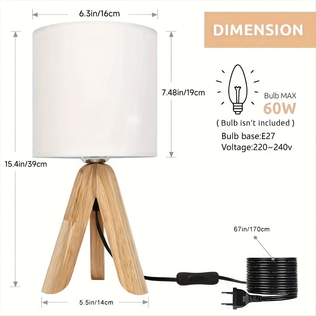 Lampada da Tavolo Tripode in Legno con Paralume in Tessuto - Design Scandinavo Moderno per Camera da Letto, Studio e Soggiorno lo