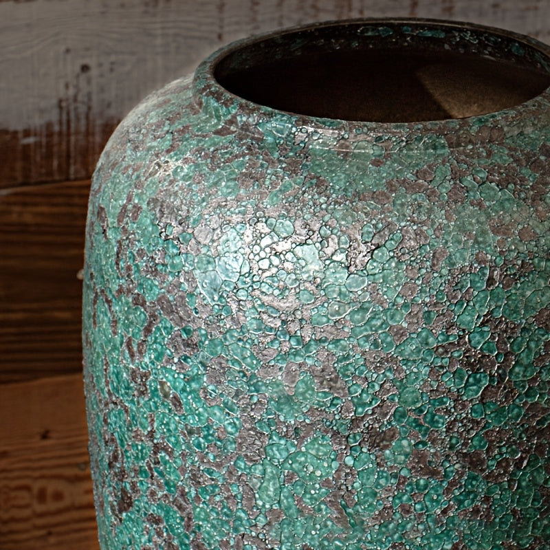 Vintage Handmade Green Ceramic Vase with Craquelure Effect
