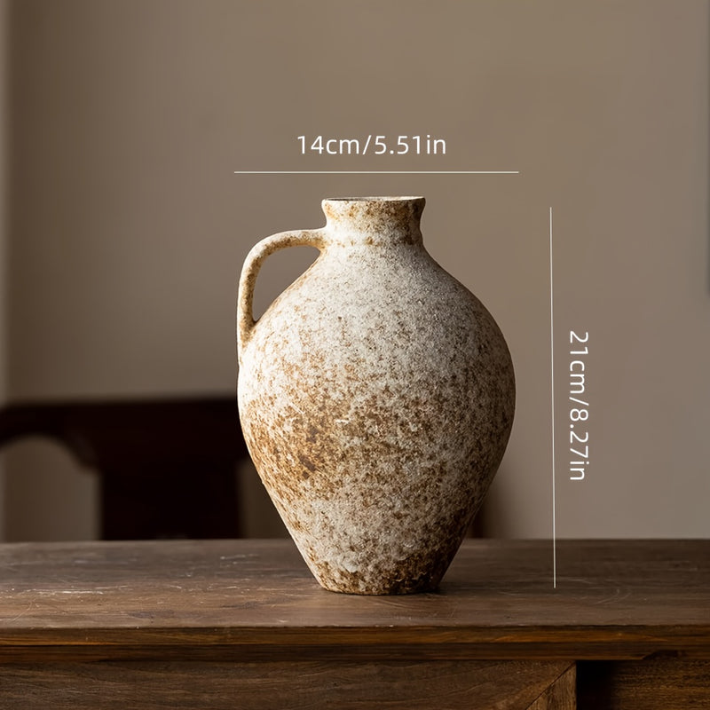 Handmade Ceramic Vase, Antique Effect with Handle, Rustic Style