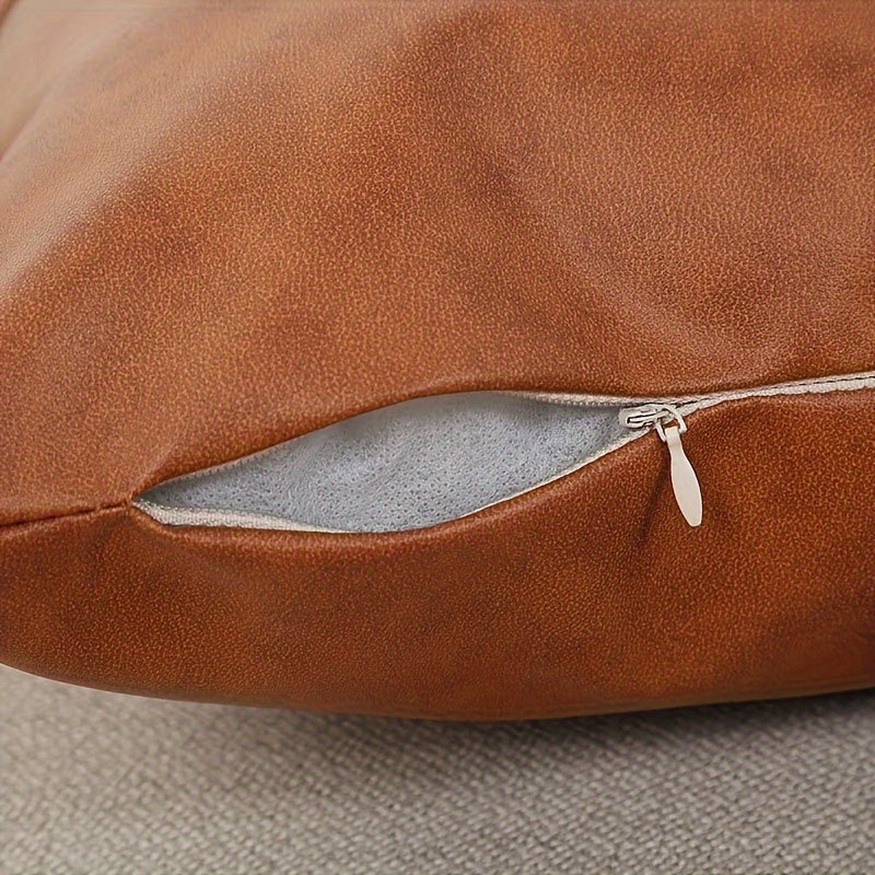 Copricuscino Ecopelle Marrone Cognac Effetto Vintage con Zip
