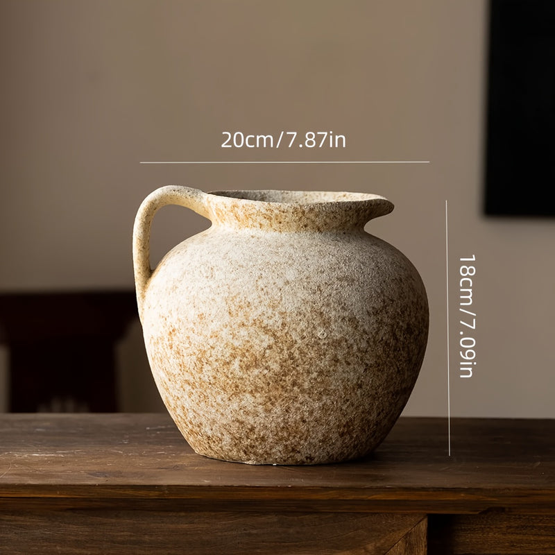 Handmade Ceramic Vase, Antique Effect with Handle, Rustic Style
