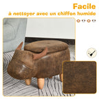 Pouf Contenitore Mucca con Stoccaggio Ecopelle Vintage Gambe Legno