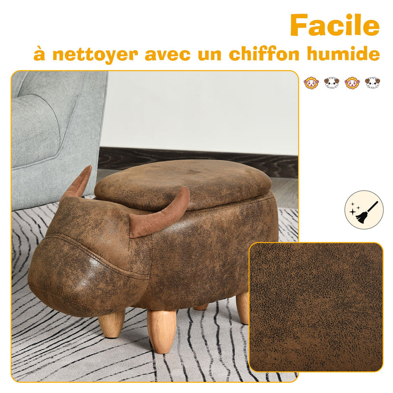 Cow Storage Ottoman Vintage Faux Leather Wooden Legs