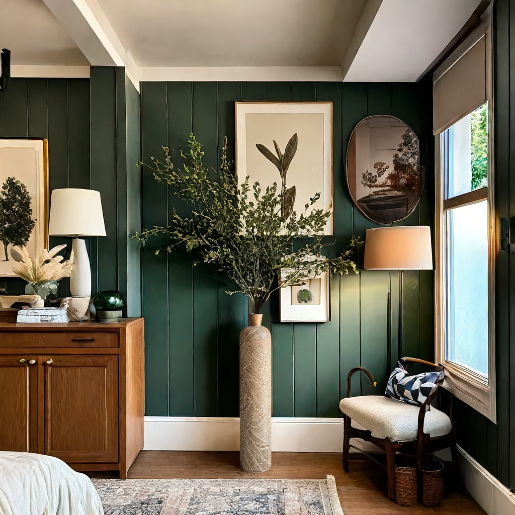 Vaso da Terra L Decorativo 75cm Motivo Foglie - Design Botanico Beige Crema per Pampas Grass - Arredo Soggiorno Ingresso