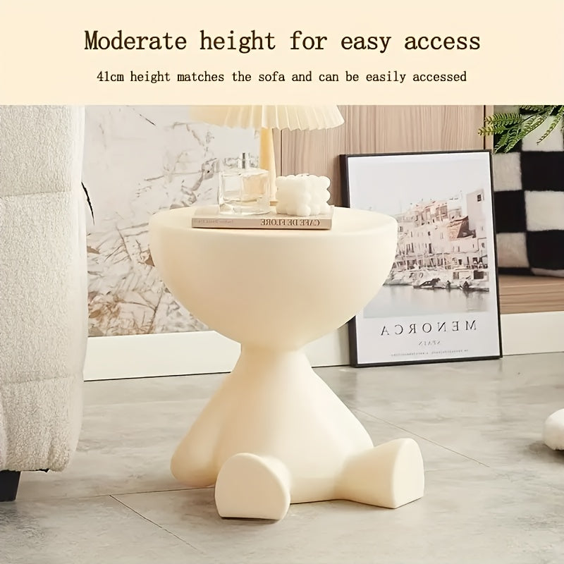 White Sculptural Side Table 41cm - Modern Design with Geometric Base for Living Room and Bedroom
