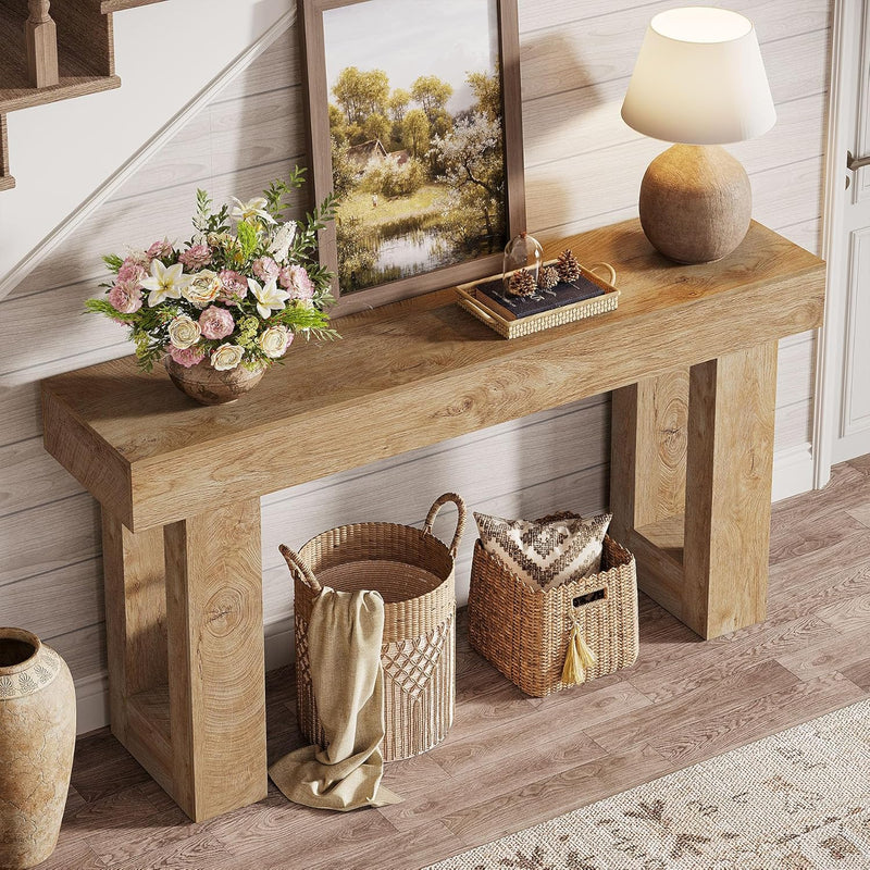 Natural Wood Console 160cm - Contemporary Design Light Oak Entryway Table