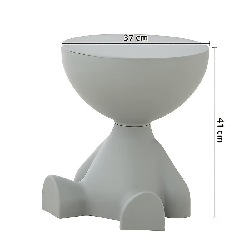 White Sculptural Side Table 41cm - Modern Design with Geometric Base for Living Room and Bedroom