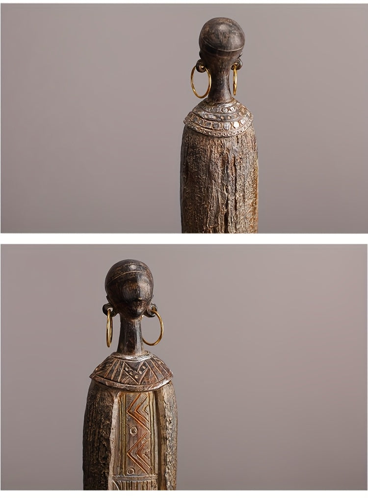 Scultura Tribale Africana di 36,5 cm Resina Effetto Legno Intagliato a Mano
