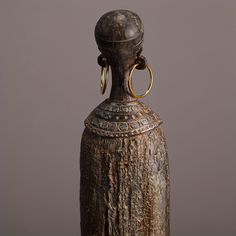 Scultura Tribale Africana di 36,5 cm Resina Effetto Legno Intagliato a Mano