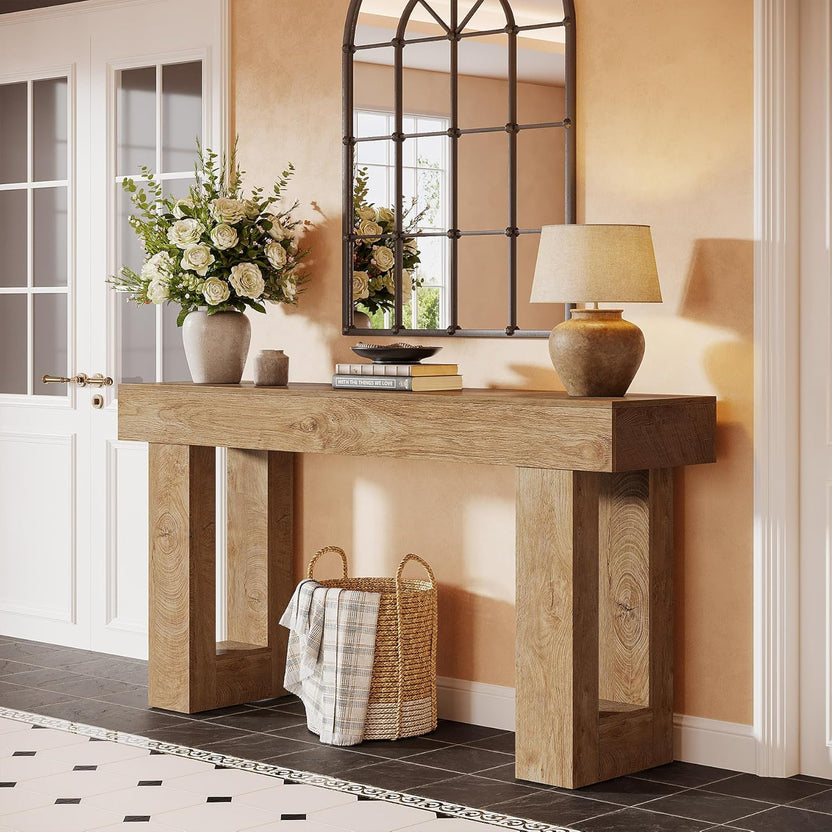 Console Legno Naturale 160cm - Tavolo Ingresso Design Contemporaneo Rovere Chiaro