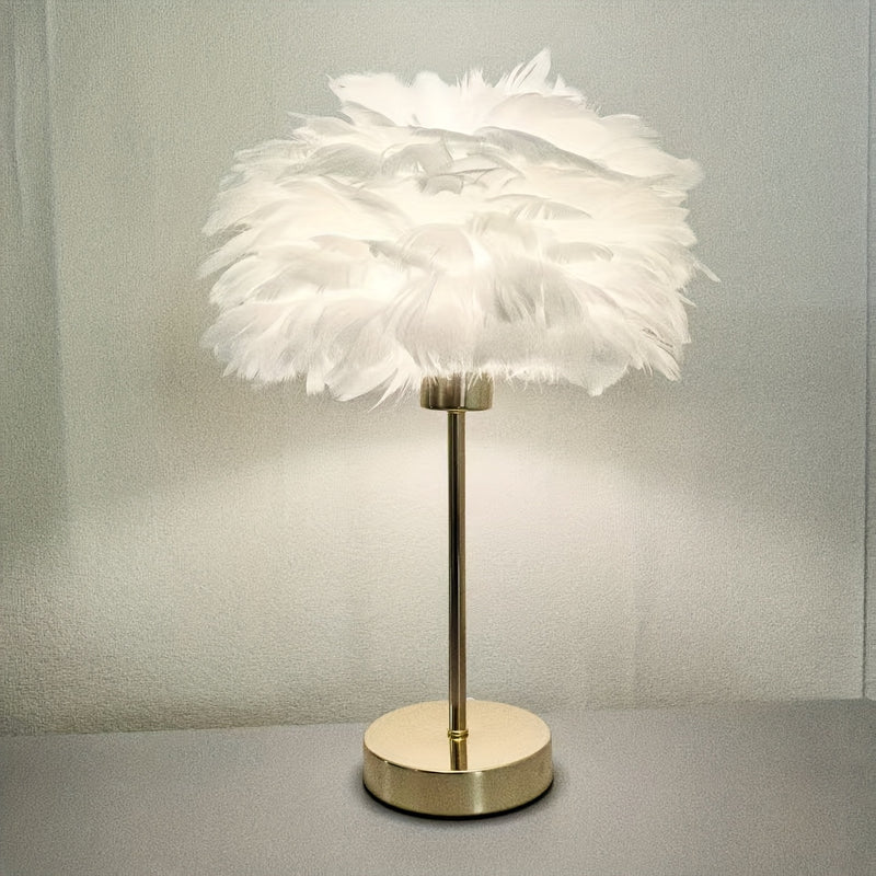 Table Lamp White Feather Effect 3 Light Tones USB