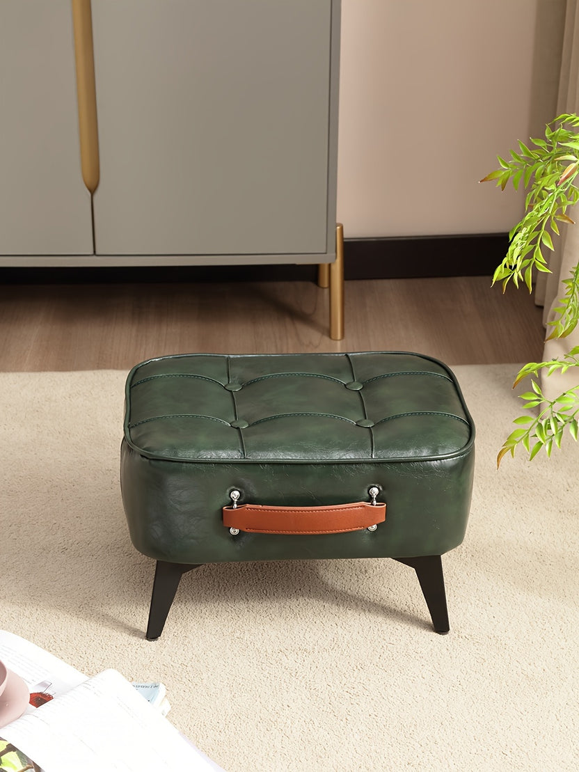 Poggiapiedi Imbottito in Ecopelle - Design Contemporaneo con Struttura in Legno per Soggiorno, Ingresso e Studio