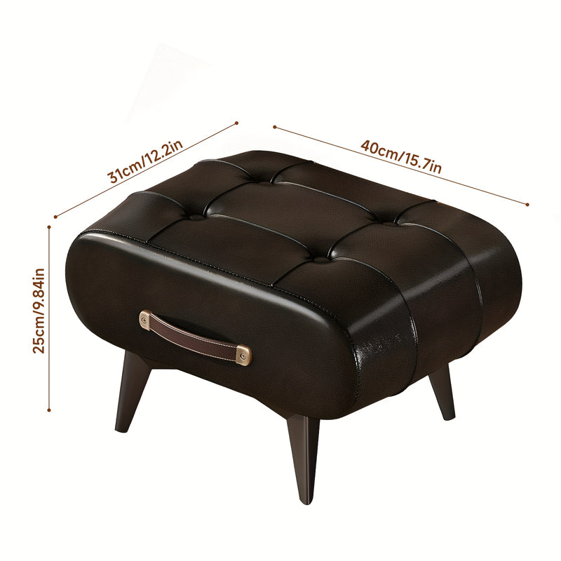 Rectangular Faux Leather Ottoman - Contemporary Design with Handle for Living Room, Bedroom, and Entryway