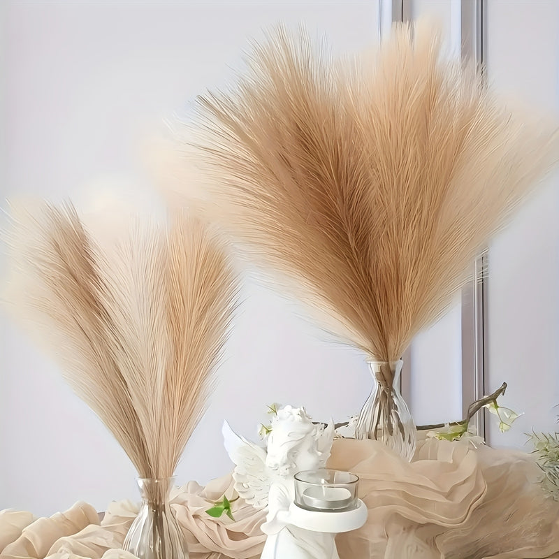 Decorative Pampas Grass Set 6 Pieces - Natural Beige Fluffy Plumes for Vases and Boho Chic Decor