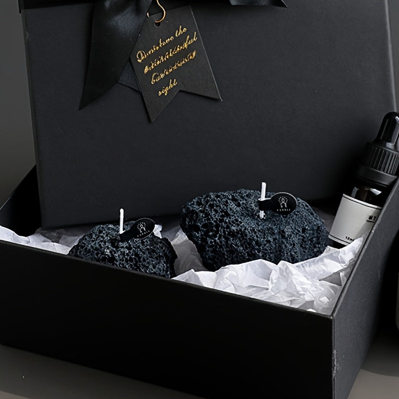 Set of 3 ASTRUM Meteorite Candles - Scented Soy Wax with Volcanic Stone Effect Containers