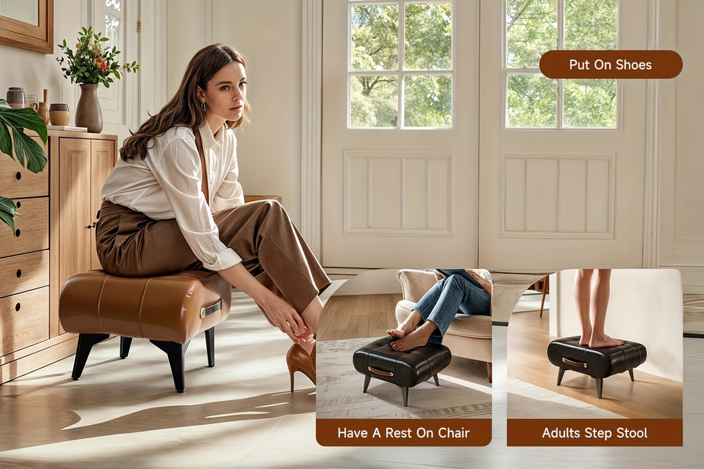 Poggiapiedi Rettangolare in Ecopelle - Design Contemporaneo con Maniglia per Soggiorno, Camera da Letto e Ingresso