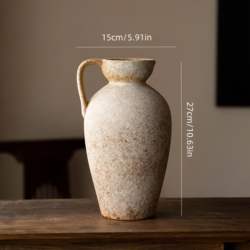 Handmade Ceramic Vase, Antique Effect with Handle, Rustic Style
