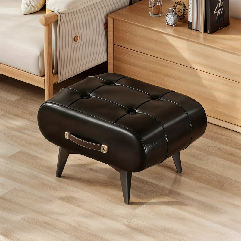 Rectangular Faux Leather Ottoman - Contemporary Design with Handle for Living Room, Bedroom, and Entryway