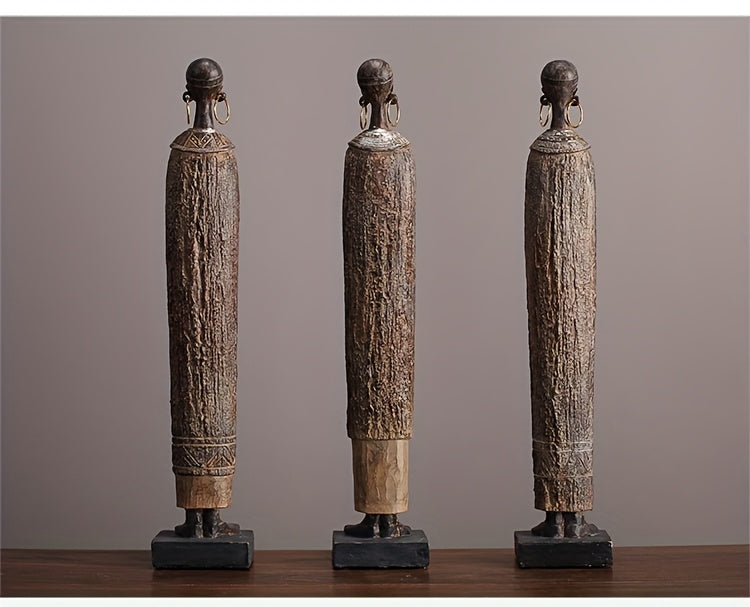 Scultura Tribale Africana di 36,5 cm Resina Effetto Legno Intagliato a Mano