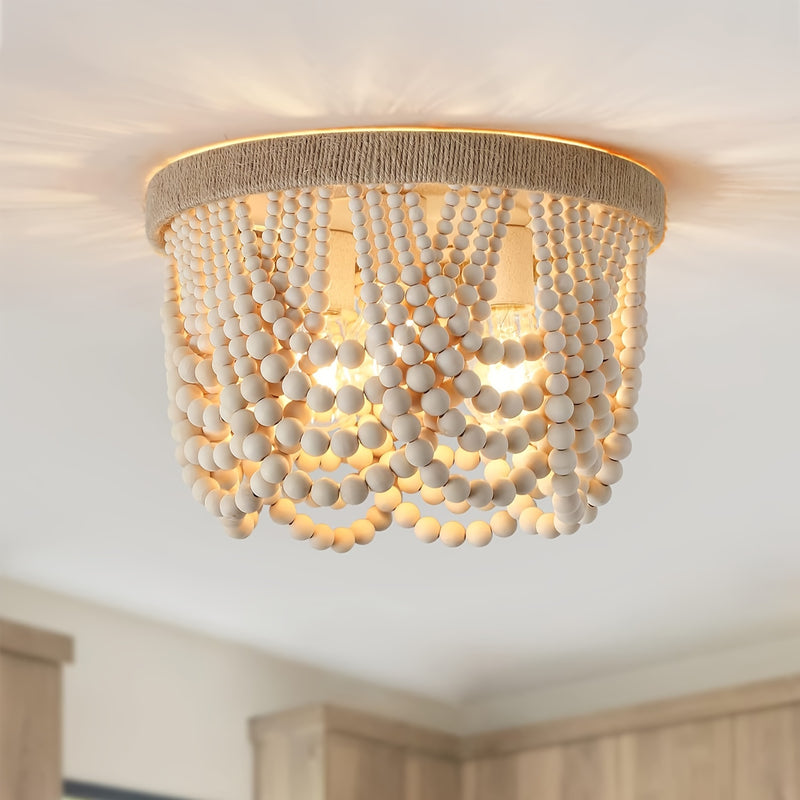 Boho Wood Bead Semi-Flush Mount Ceiling Light E26/E27