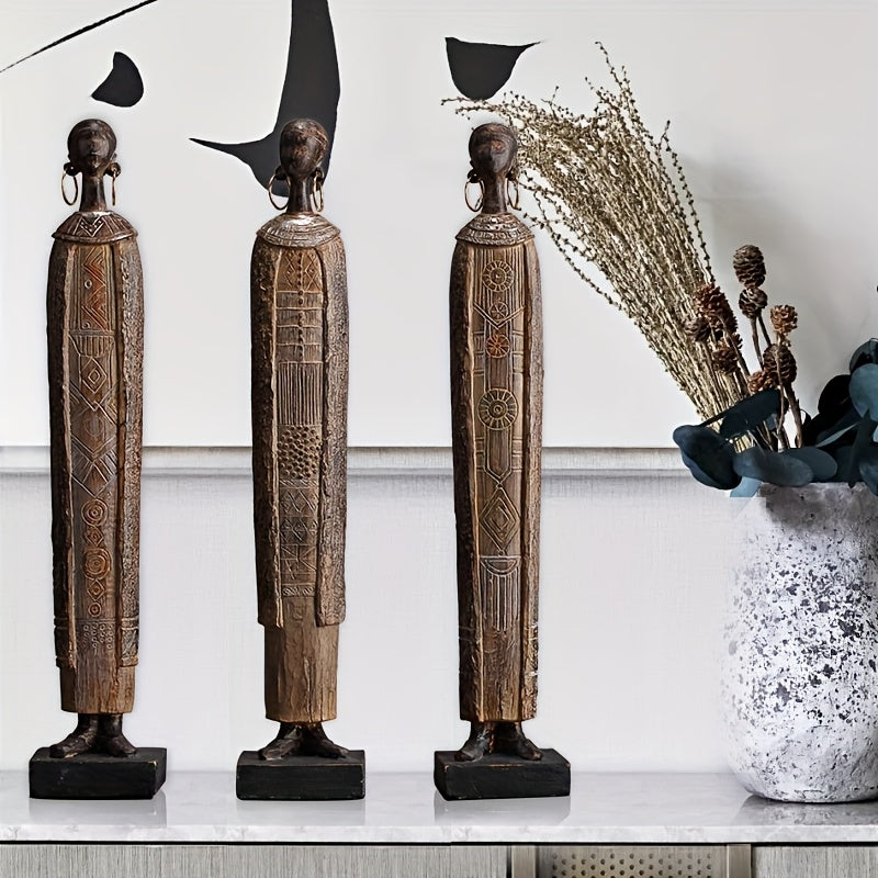 Scultura Tribale Africana di 36,5 cm Resina Effetto Legno Intagliato a Mano