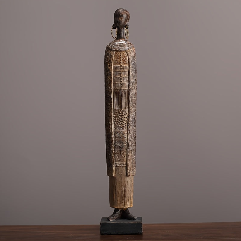 Scultura Tribale Africana di 36,5 cm Resina Effetto Legno Intagliato a Mano