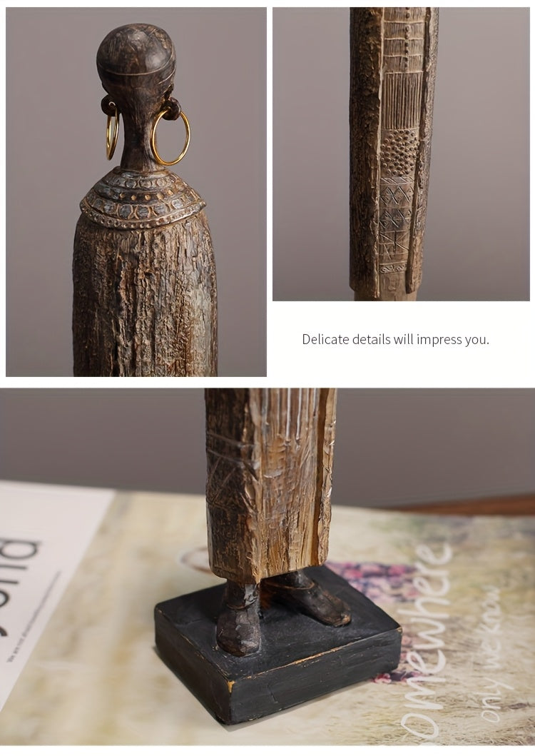 Scultura Tribale Africana di 36,5 cm Resina Effetto Legno Intagliato a Mano