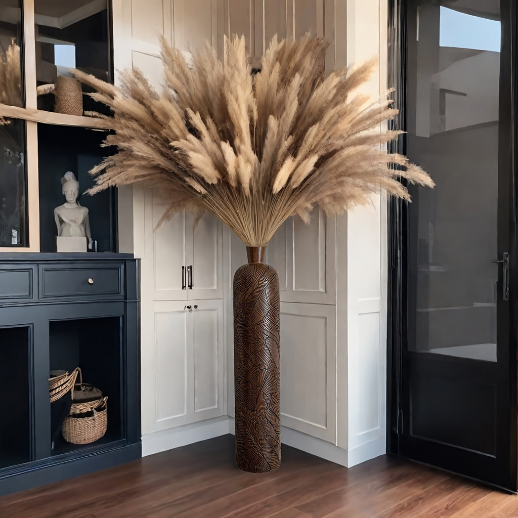 Vaso da Terra M Decorativo 60cm Motivo Foglie - Design Boho Chic per Erba Pampas, Soggiorno e Ingresso