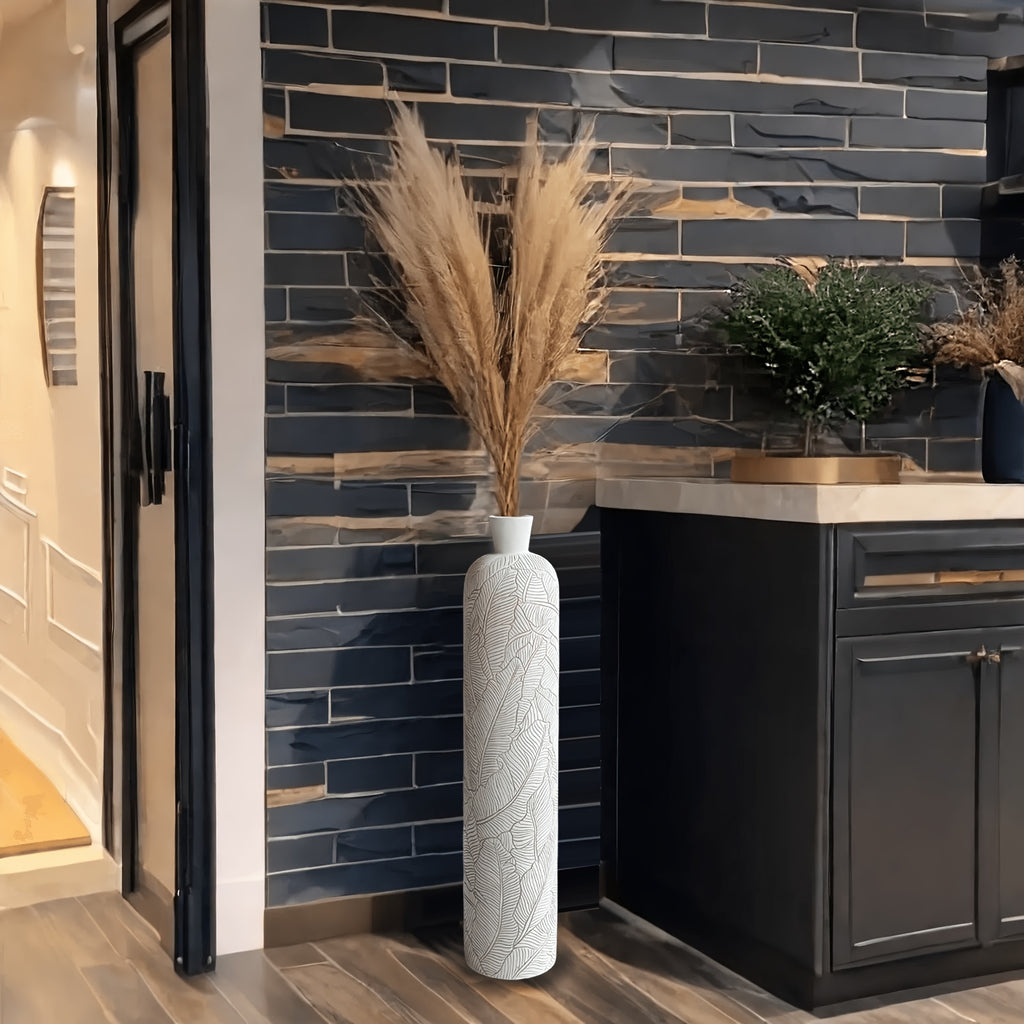 Vaso da Terra M Decorativo 60cm Motivo Foglie - Design Boho Chic per Erba Pampas, Soggiorno e Ingresso