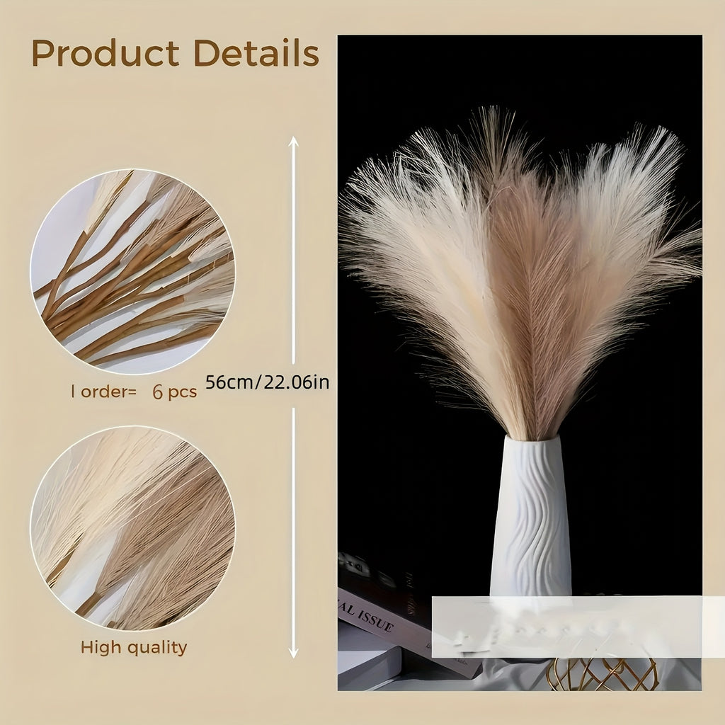 Pampas Grass Decorativa Set 6 Pezzi - Piume Fluffy Beige Naturale per Vasi e Arredamento Boho Chic