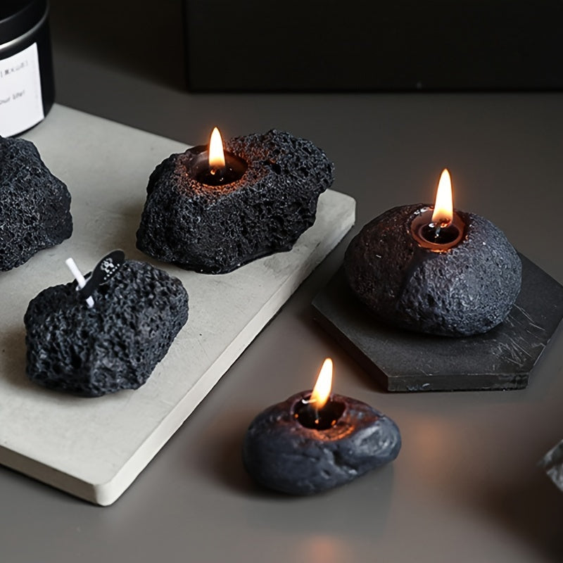 Set of 3 ASTRUM Meteorite Candles - Scented Soy Wax with Volcanic Stone Effect Containers