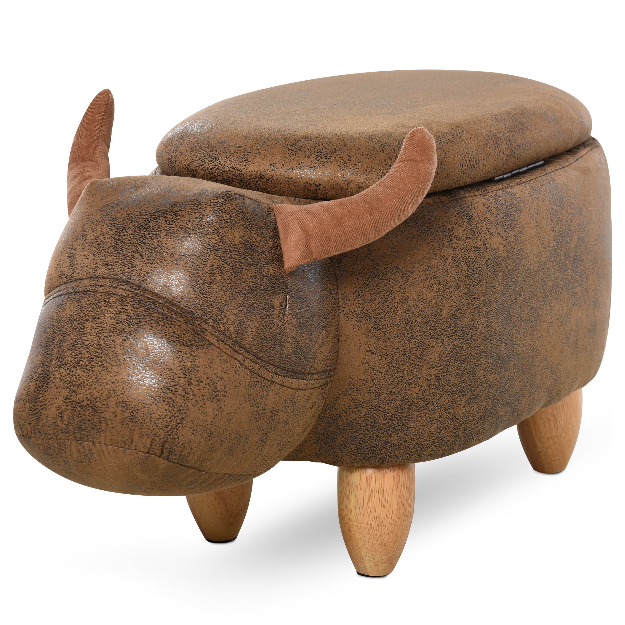 Pouf Contenitore Mucca con Stoccaggio Ecopelle Vintage Gambe Legno