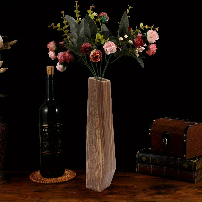 Vaso in Legno Rettangolare 29.5cm Stile Morandi - Design Minimalista Nordico Beige Naturale - Vaso Decorativo da Tavolo per Fiori Secchi e Rami