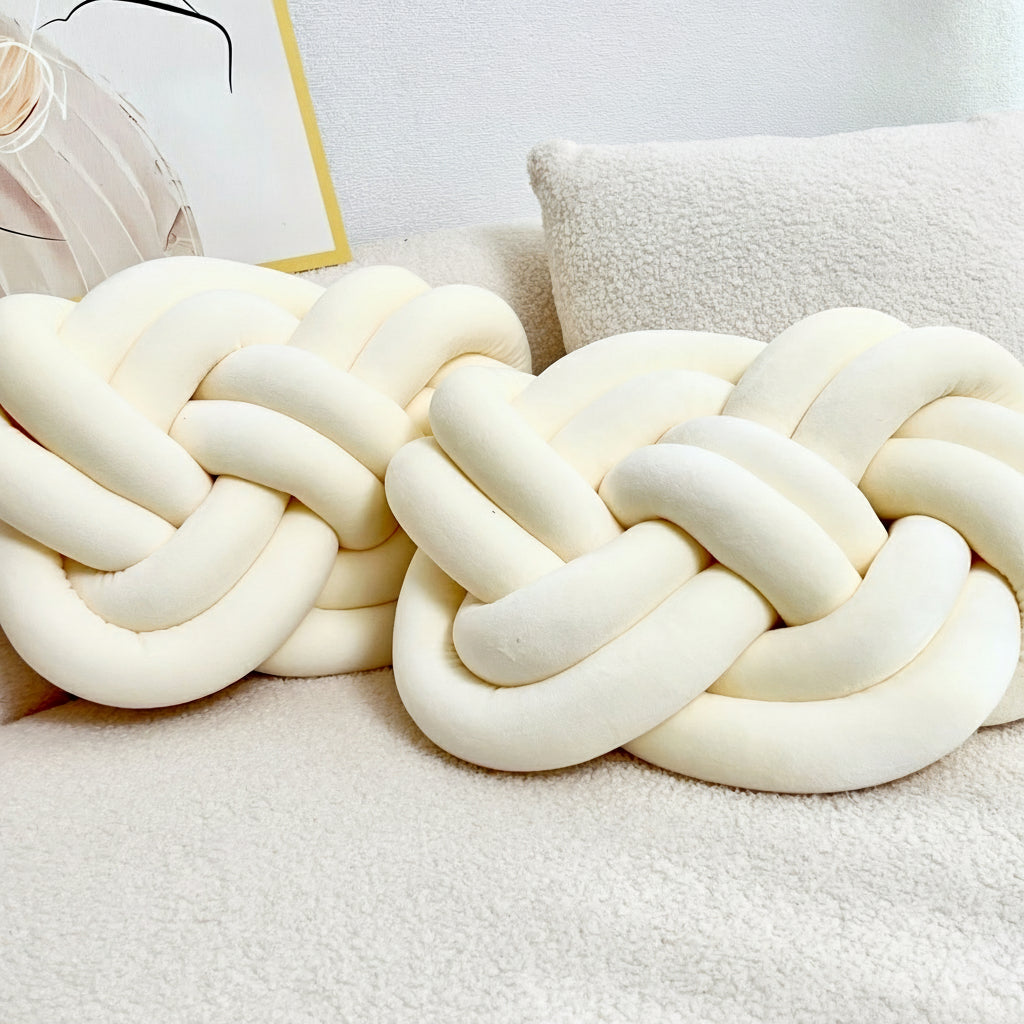 Paracolpi Intrecciato a Treccia - Set 2 Pezzi - Cuscino Lungo Decorativo in Peluche 40cm