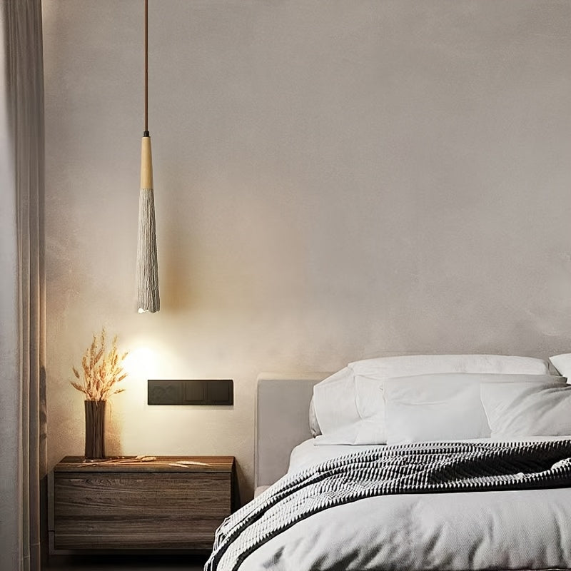 Plafoniera Wabi-Sabi Legno Chiaro Cemento Effetto Pietra E27