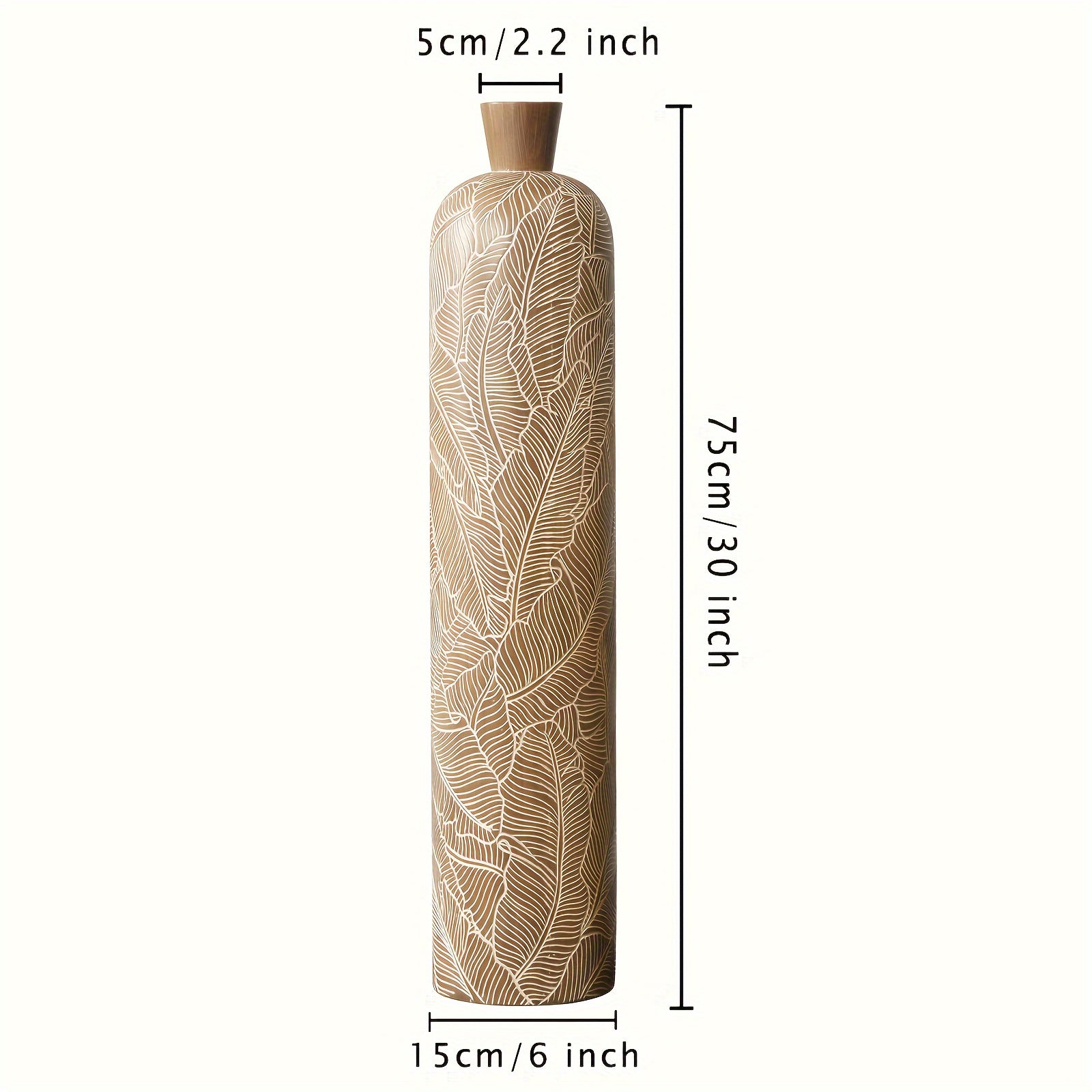 Vaso da Terra M Decorativo 60cm Motivo Foglie - Design Boho Chic per Erba Pampas, Soggiorno e Ingresso