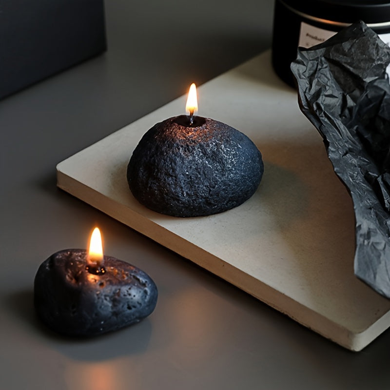 Set of 3 ASTRUM Meteorite Candles - Scented Soy Wax with Volcanic Stone Effect Containers
