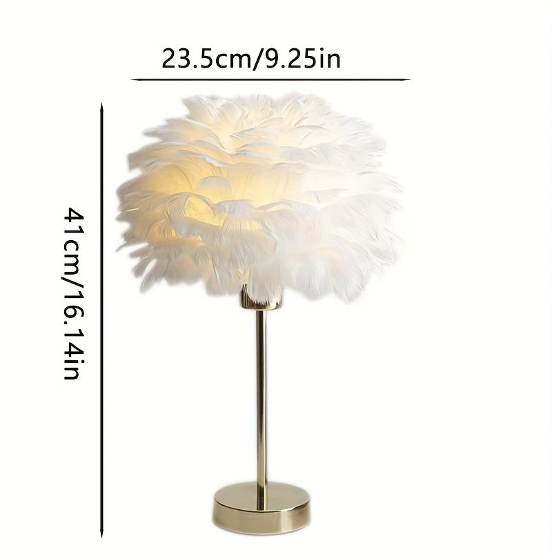 Table Lamp White Feather Effect 3 Light Tones USB