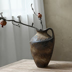 Vaso Ceramica Artigianale Effetto Pietra Antica con Manico Rustico