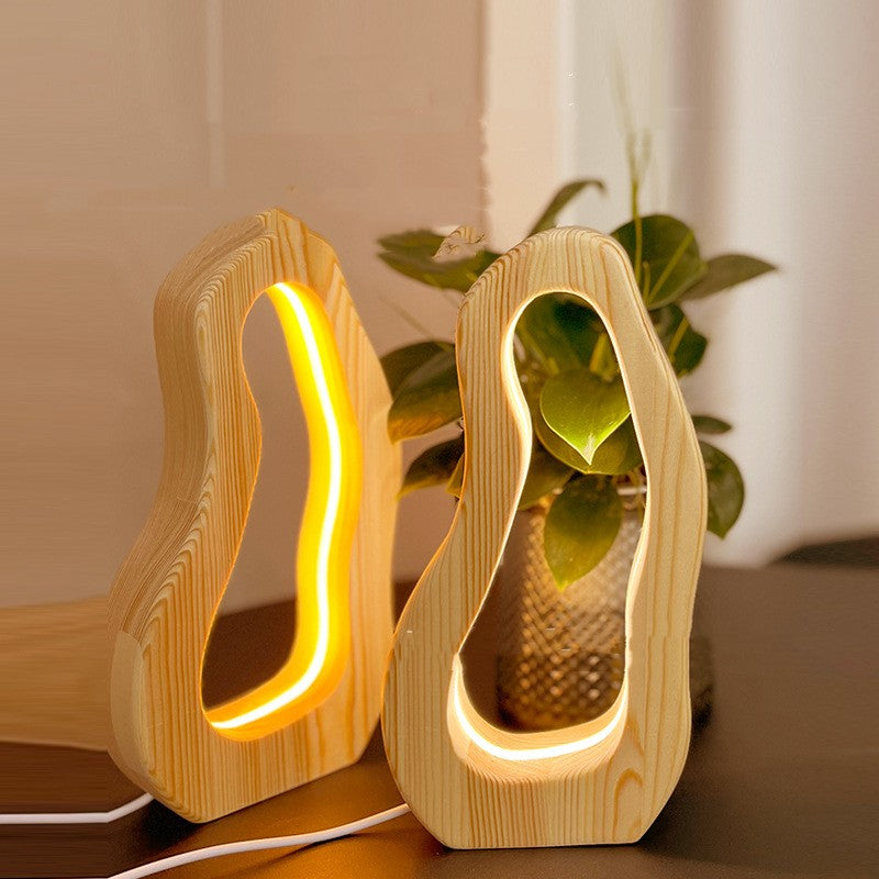 Wooden LED Table Lamp with Perforated Design - Contemporary Minimalist Style