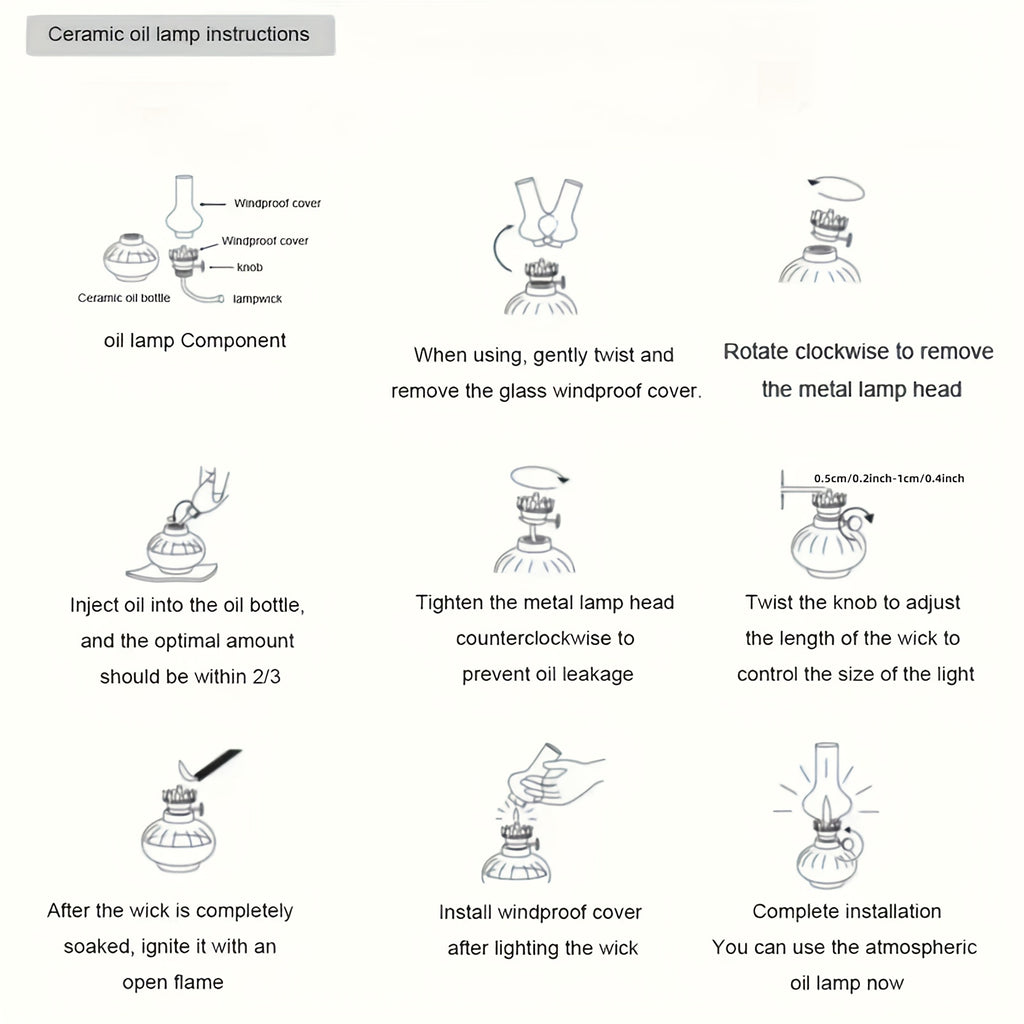 Lampada ad Olio Ceramica LILIUM - Design Vintage con Stoppino Regolabile per Casa e Giardino