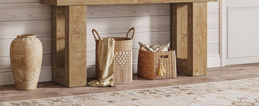 Console Legno Naturale 160cm - Tavolo Ingresso Design Contemporaneo Rovere Chiaro