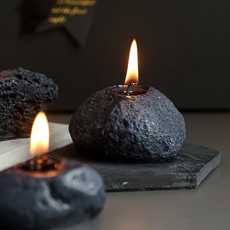 Set of 3 ASTRUM Meteorite Candles - Scented Soy Wax with Volcanic Stone Effect Containers