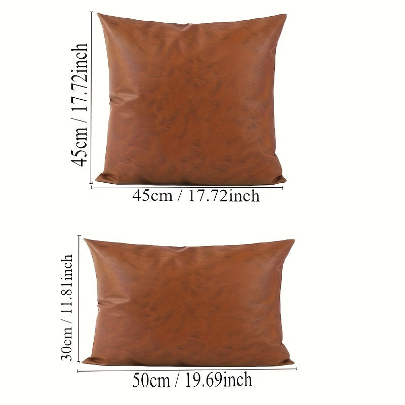 Copricuscino Ecopelle Marrone Cognac Effetto Vintage con Zip