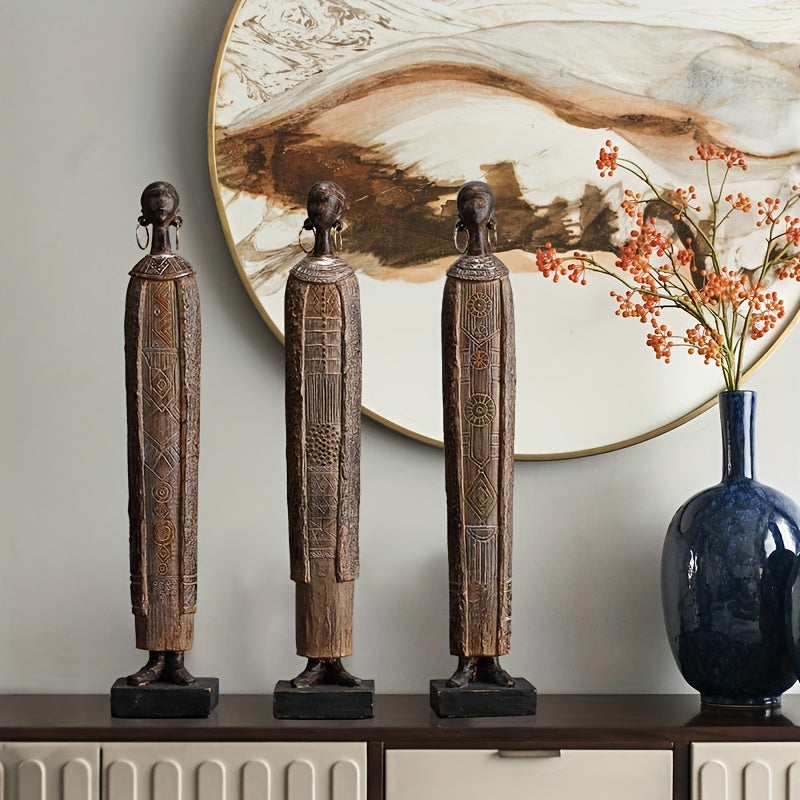 Scultura Tribale Africana di 36,5 cm Resina Effetto Legno Intagliato a Mano