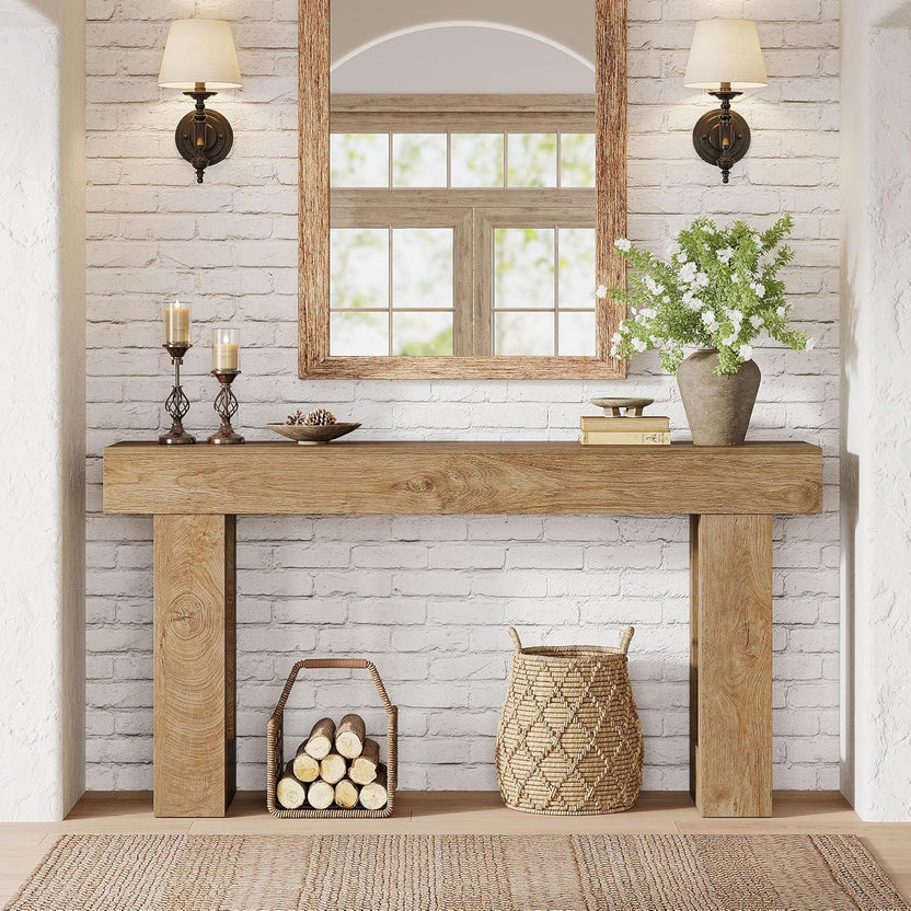 Console Legno Naturale 160cm - Tavolo Ingresso Design Contemporaneo Rovere Chiaro